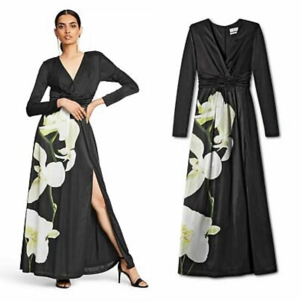 ALTUZARRA for‎ Target Womens Floral Print V-Neck Black Maxi Dress Small